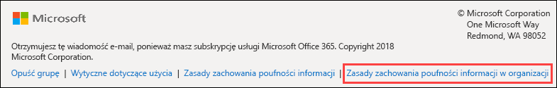 Stopka wiadomości powitalnej w grupach pakietu Office 365