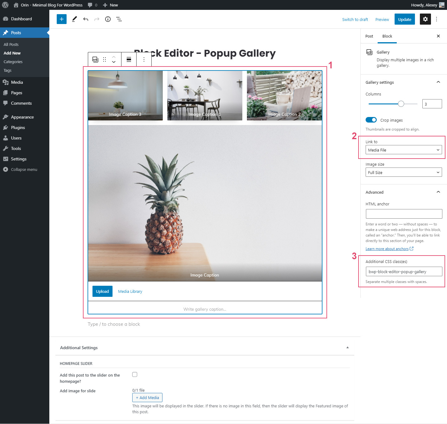 Block editor: Popup gallery