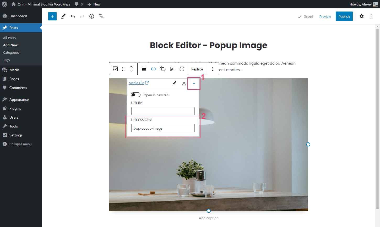 Block editor: Link CSS class