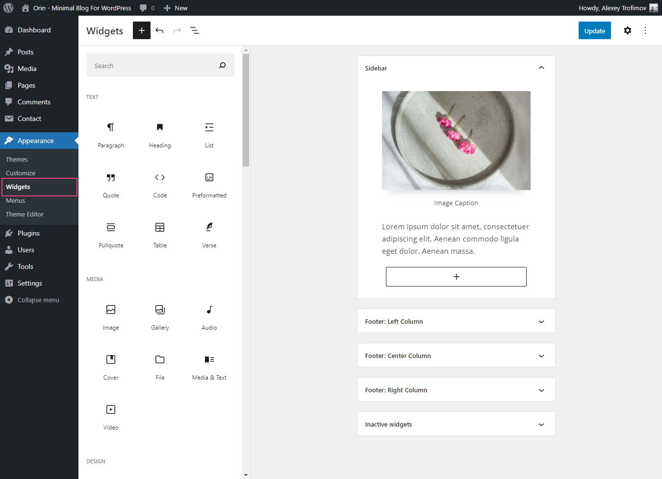 Block editor: Widgets