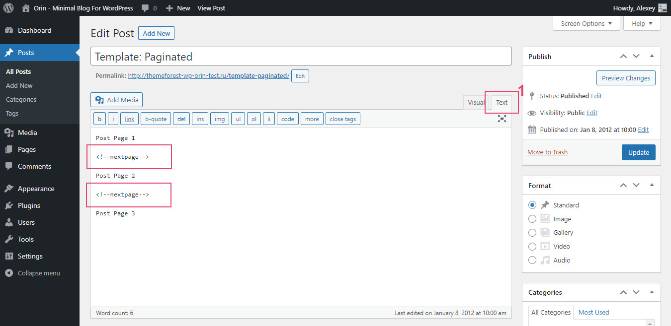 Classic editor: Next page