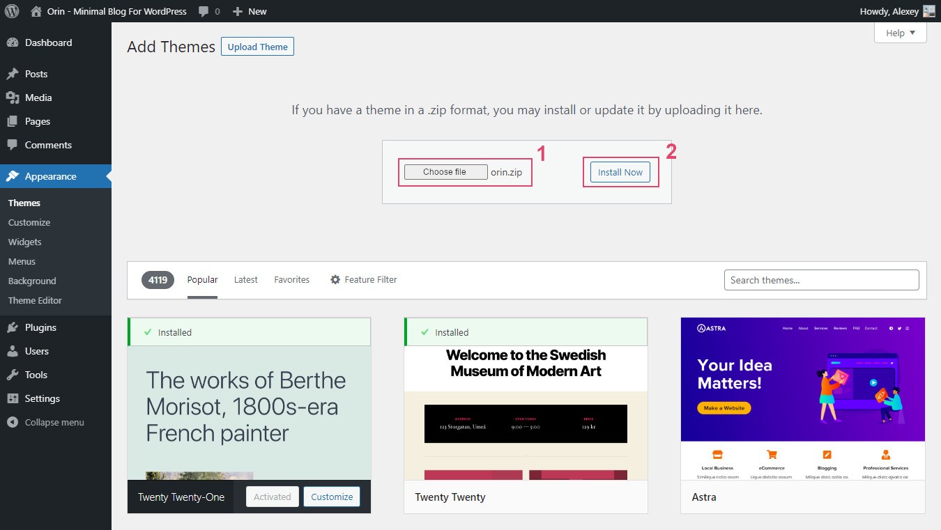 Upload Theme zip File