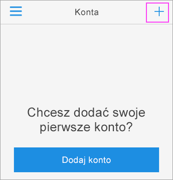 Naciśnij znak + w aplikacji Azure Authenticator.